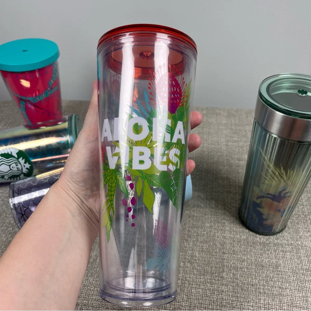 Lot of 5 Starbucks Venti Grande Aloha Mermaid Summer Plastic Cold Cups Tumbler